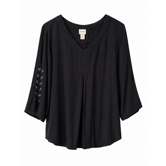 Chico's Tops - Chico's Black Blouse Size 3 XL V-Neck Lace Up Sleeve‎ Boho Casual Top